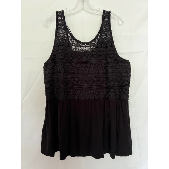 Lane Bryant Woman Black Flared Swing Top Size 2X 18 20 Rayon Lace Detail - Picture 8 of 9